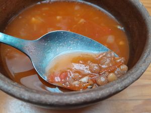 Un rico caldito de lentejas at Trigo Verde in Oaxaca