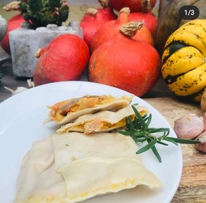 Vegane Kürbismaultaschen at Hof Leutenecker in Ludwigsburg