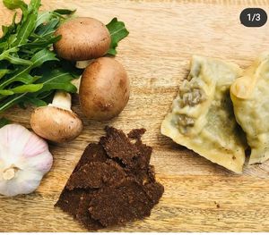 Vegane Rucola-Steinpilz-Maultaschen at Hof Leutenecker in Ludwigsburg