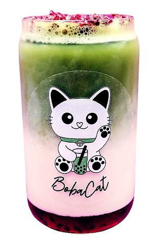 Raspberry Iced Matcha at BobaCat Kitchen in Sunderland