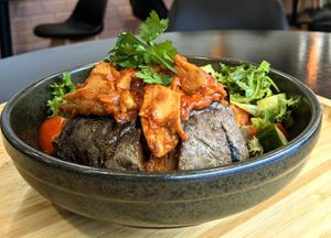 Jacket with 
Vegan 'Chicken' Curry at BobaCat Kitchen in Sunderland