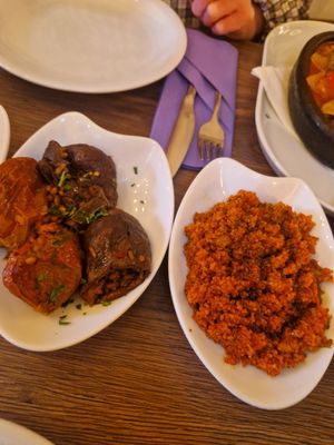 Stuffed peppers and aubergine, and cous cous at Aspava in Cockermouth