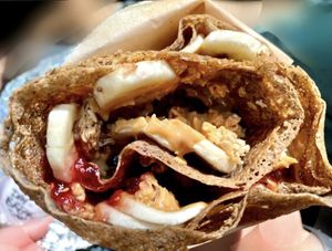 vegan daybreak crepe with peanut butter, house vegan granola, banana and jam  at Crepes Paulette in Bentonville