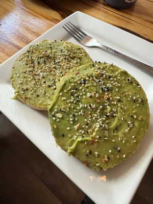 Avocado toast on plain bagells  at Raven's Nest Coffee House in Culpeper