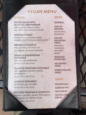 Ask for the separate vegan menu  at The Crema Cafe in Seal Beach