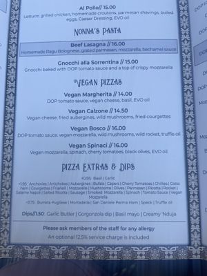 Vegan pizza options  at Cinquecento Pizzeria - Notting Hill Gate in West London