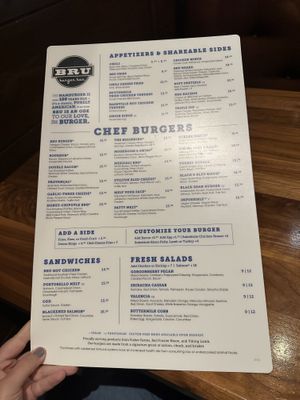 Menu  at Bru Burger Bar in Indianapolis