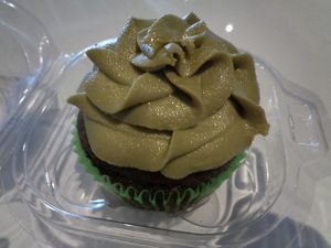 Matcha cupcake with glitter at Totally Sweet in Cleveland