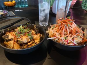 Brussel Sprouts and Banh Mi fries at Stache West Hollywood in West Hollywood