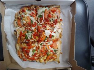 Deep dish pizza with vegan cheese. Yum! at Primoz Pizzeria in Mentor