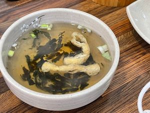 Side soup for 비빔국수. Also vegan  at Daom Noodle 다옴국수 in Seoul