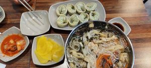 Vegan dumplings and traditional noodles. at Daom Noodle 다옴국수 in Seoul