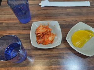 Free water and kimchi (self Service) at Daom Noodle 다옴국수 in Seoul