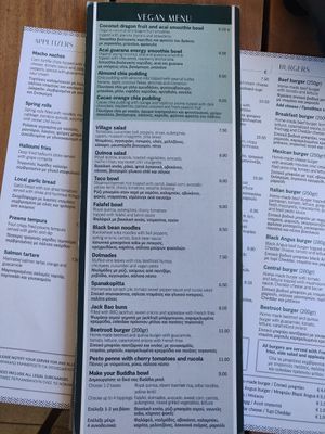 Vegan menu at Cafe Central in Ayia Napa