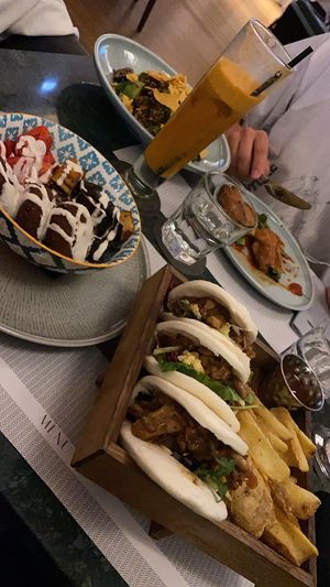 Falafel bowl & jack bao buns at Cafe Central in Ayia Napa