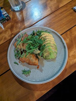 Spanakopitta with a side of avocado at Cafe Central in Ayia Napa