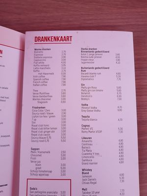 Menu at Kade 4 in Rotterdam