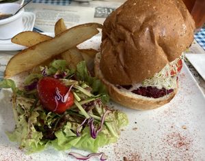 Potato wedges and salad with all burgers at Veggie4Love in Hong Kong Island