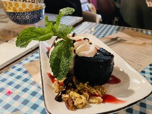 Chocolate lava cake with ice cream  at Veggie4Love in Hong Kong Island