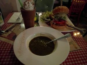 Drama Queen burger and chocolate shake (with soup)  at Veggie4Love in Hong Kong Island