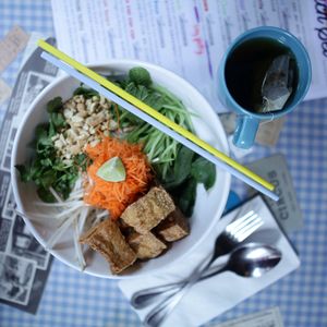 Noodle salad with crispy tofu  at Veggie4Love in Hong Kong Island