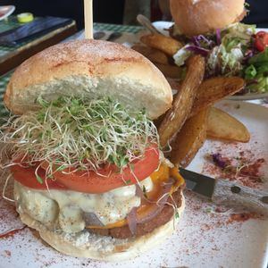 Burgers! I think it’s called Ranch 99? Or something  at Veggie4Love in Hong Kong Island