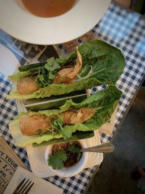 The Veggie Springrolls were hands down our favorite dish (especially because of the insanely good sauce). at Veggie4Love in Hong Kong Island