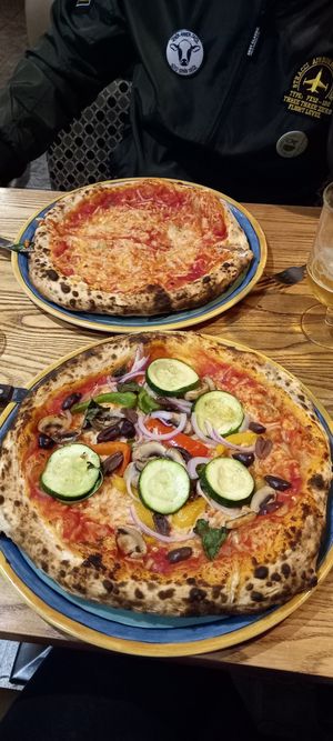 Vegan margherita and vegan vegetables pizza at Lombardi's in Chesterfield
