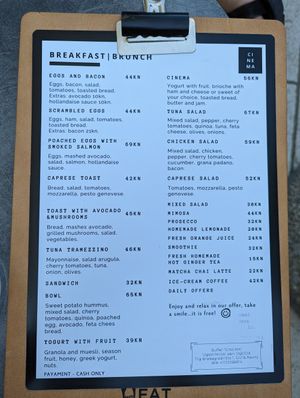 Menu on 12 June 2022 at Caffe Cinema in Rovinj