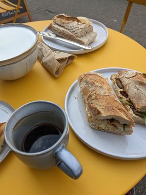 Coffee and sandwich at Taylor's Cafe in Brussels