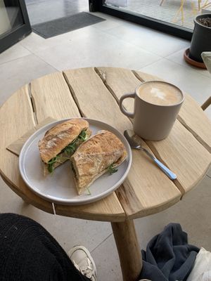 lunchsanwich and oatlatte  at Taylor's Cafe in Brussels
