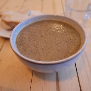 Soup of the day: mushroom soup at Taylor's Cafe in Brussels