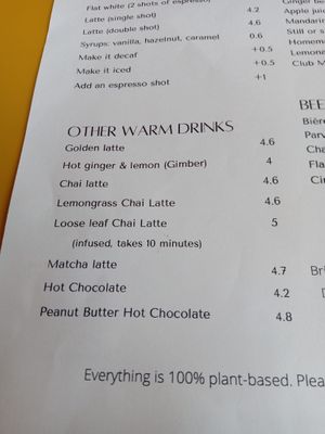 Warm drinks menu at Taylor's Cafe in Brussels