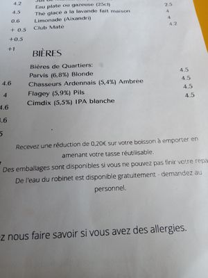 Beer menu (French) at Taylor's Cafe in Brussels
