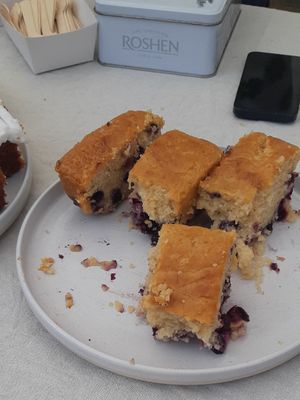 Lemon bleuberry cake at Taylor's Cafe in Brussels