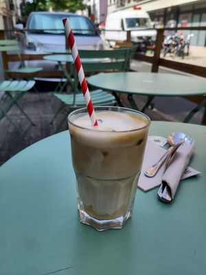 Iced flat white at Taylor's Cafe in Brussels
