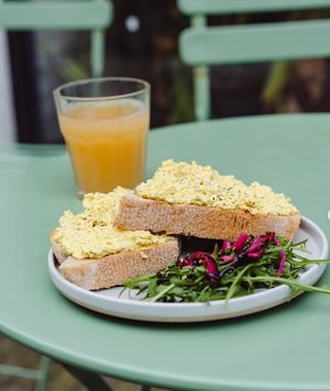 Our savoury toast: made with our homemade tofu "egg"  at Taylor's Cafe in Brussels