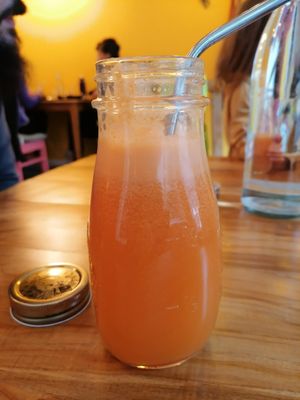 Detox fresh juice (orange, carrots, ginger) at The Hungry Yogi  in Scionzier