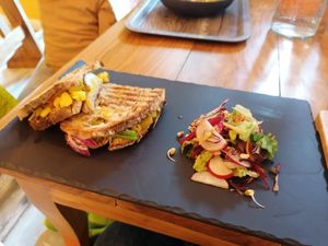 Sandwich with potatoes at The Hungry Yogi  in Scionzier