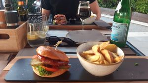 vegan burger comes with fries at Craft in Rabac