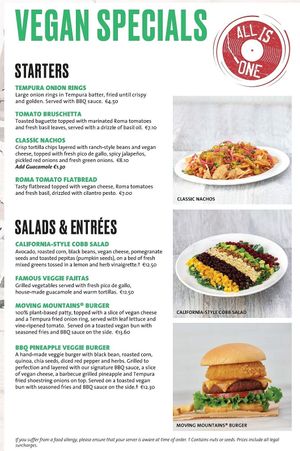 Vegan Menu at Hard Rock Cafe in Ayia Napa