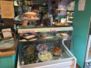 The salads and cakes caught my eye as I walked in, and that's what I ended up ordering. at Riverside Cafe in Newcastle Emlyn
