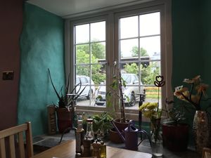 Nice window next to our table. at Riverside Cafe in Newcastle Emlyn