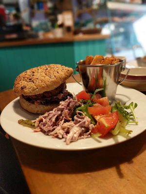 Vegan burger. at Riverside Cafe in Newcastle Emlyn