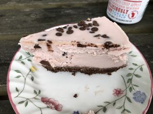 Strawberry choc chip cheesecake (vegan)  at Riverside Cafe in Newcastle Emlyn