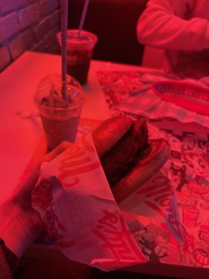 Nashville hot burger   at Monty's Good Burger - Culver City in Culver City