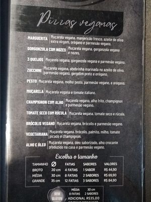 Cardápio de opções veganas salgadas at Don Diovani in Balneario Picarras