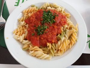 Pasta con salsa tomate falsa boloñesa. at Vegetariano El Calafate in Malaga