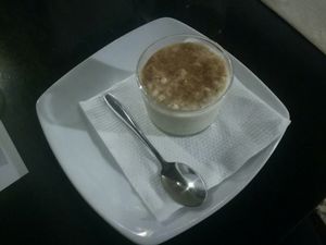 Course 3 - rice pudding with soy milk (can also choose fruit as vegan option) at Vegetariano El Calafate in Malaga