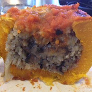 stuffed pumpkin filling with mushrooms and rice at Vegetariano El Calafate in Malaga
